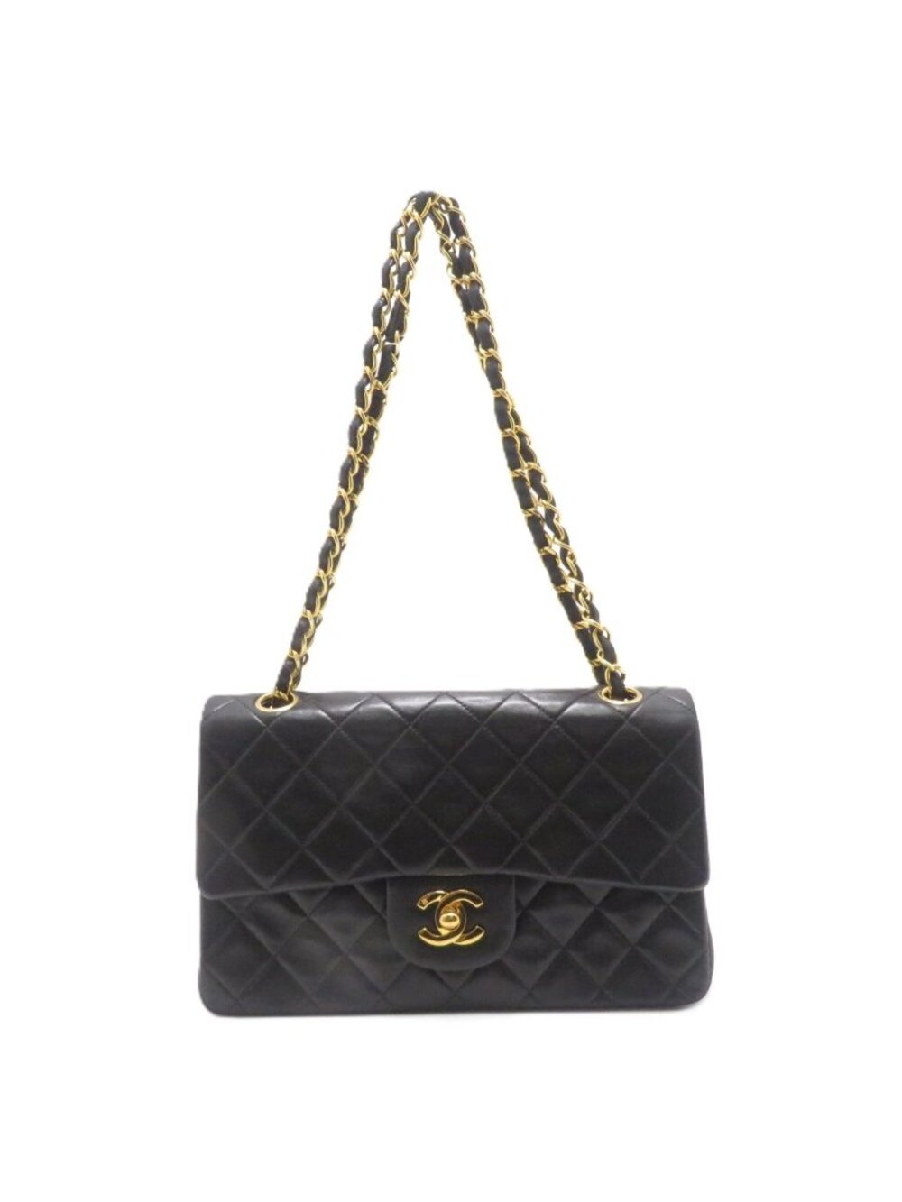Chanel Quilted Double Flap 23 Chain Shoulder Bag Black Lambskin